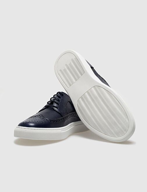 Hakiki Deri Lacivert Bağcıklı Erkek Spor Ayakkabı - Görsel 5