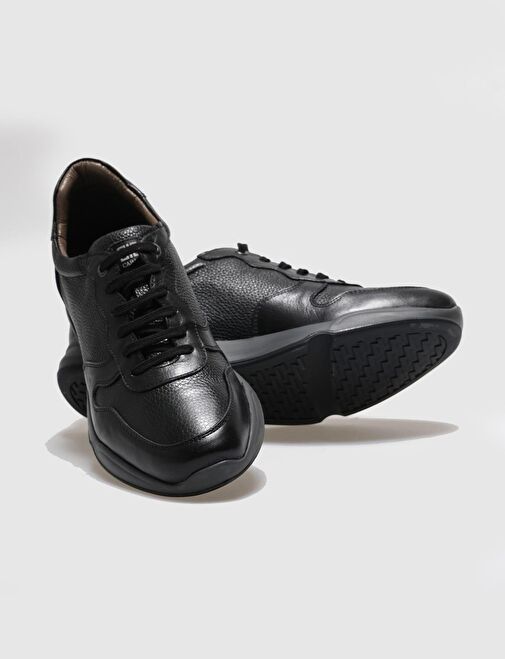 Hakiki Deri Siyah Bağcıklı Erkek Spor Ayakkabı - Görsel 5