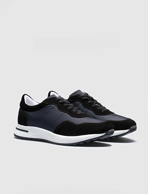 Hakiki Deri Siyah - Gri Bağcıklı Erkek Spor Ayakkabı - Görsel 3