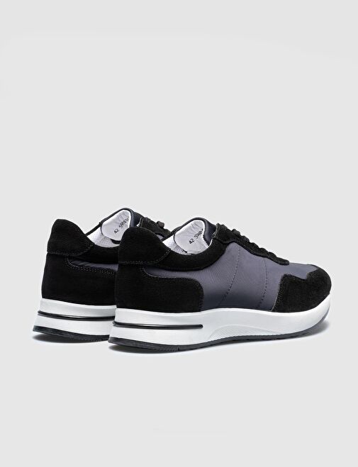 Hakiki Deri Siyah - Gri Bağcıklı Erkek Spor Ayakkabı - Görsel 4