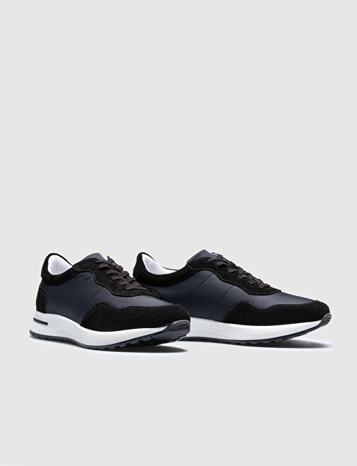 Hakiki Deri Siyah - Gri Bağcıklı Erkek Spor Ayakkabı - Görsel 5