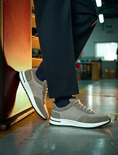 Hakiki Deri Gri Bağcıklı Erkek Spor Ayakkabı - Görsel 2