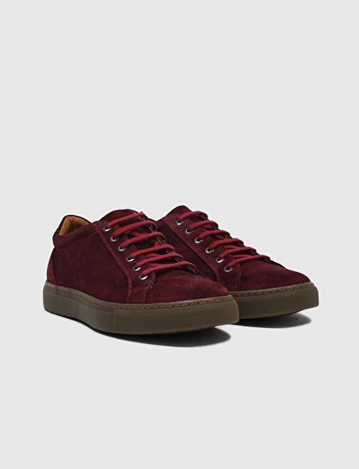 Hakiki Deri Bordo Süet Bağcıklı Erkek Spor Ayakkabı - Görsel 3