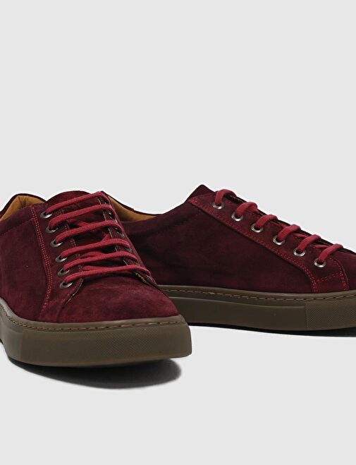 Hakiki Deri Bordo Süet Bağcıklı Erkek Spor Ayakkabı - Görsel 5