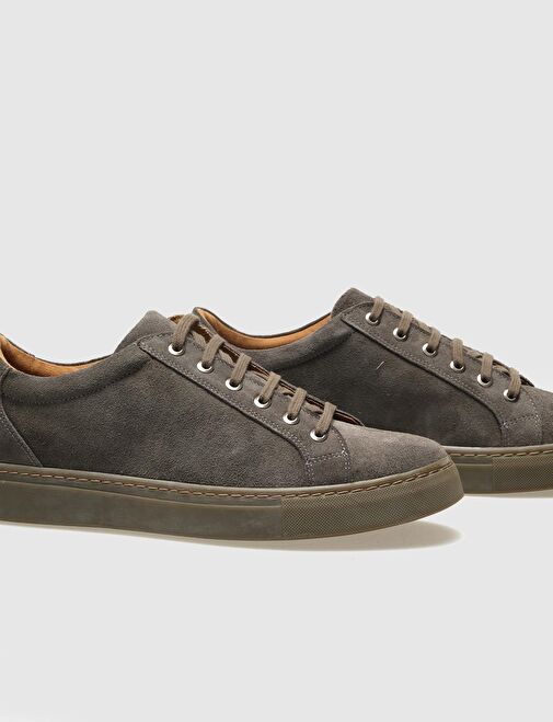 Hakiki Deri Gri Süet Erkek Spor Ayakkabı - Görsel 5