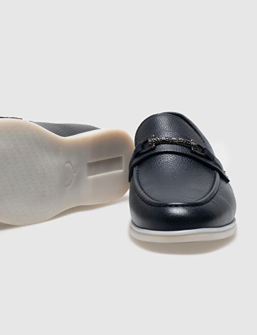 Hakiki Deri Lacivert Tokalı Erkek Günlük Ayakkabı - Görsel 5