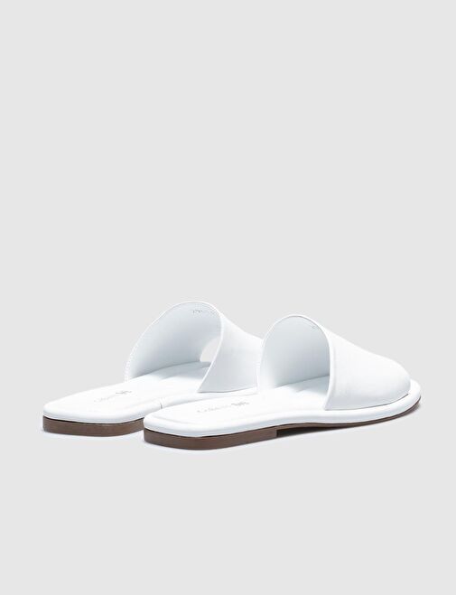 Hakiki Deri Beyaz Kadın Düz Terlik - Görsel 4