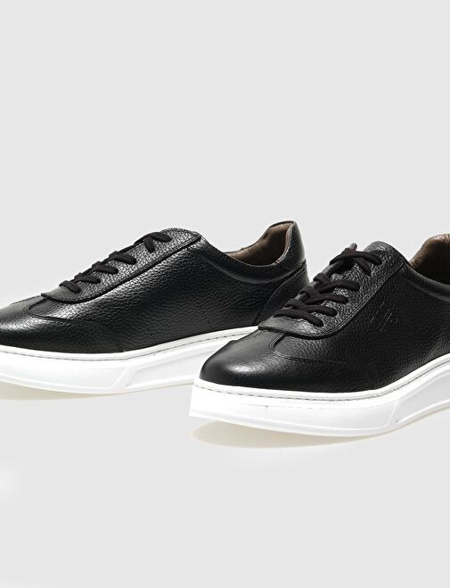 Hakiki Deri Siyah Bağcıklı Erkek Spor Ayakkabı - Görsel 5