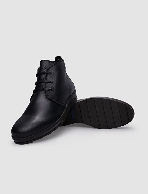 Hakiki Deri Siyah Eskitilmiş Görünümlü Bağcıklı Erkek Bot - Görsel 5