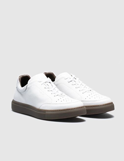 Hakiki Deri Beyaz Bağcıklı Erkek Spor Ayakkabı - Görsel 3