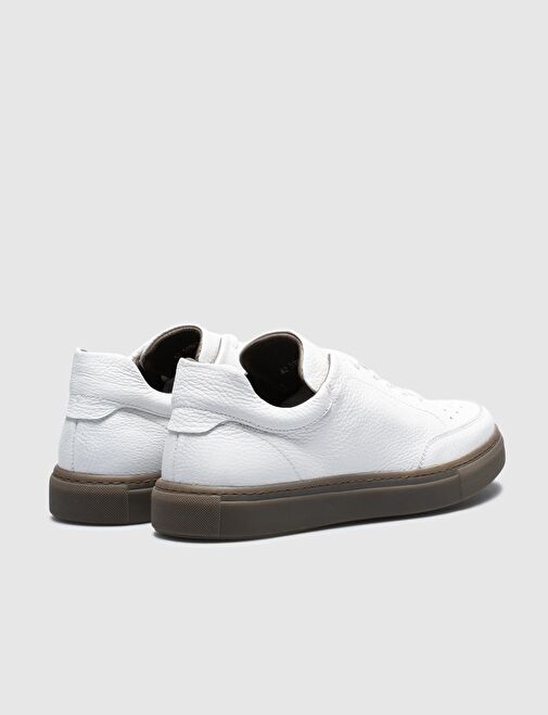 Hakiki Deri Beyaz Bağcıklı Erkek Spor Ayakkabı - Görsel 4