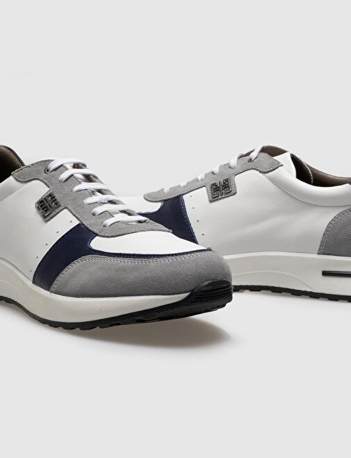 Cabani Ayakkabı Beyaz-Gri-Lacivert Erkek Deri Sneaker 121070 - Görsel 5