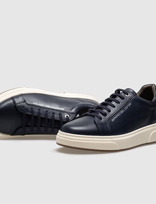 Hakiki Deri Lacivert Bağcıklı Erkek Spor Ayakkabı - Görsel 5