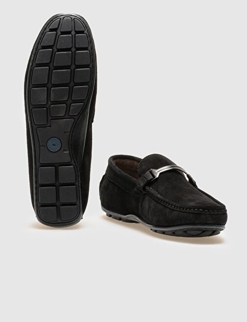 Hakiki Deri Siyah Süet Tokalı Erkek Loafer - Görsel 5