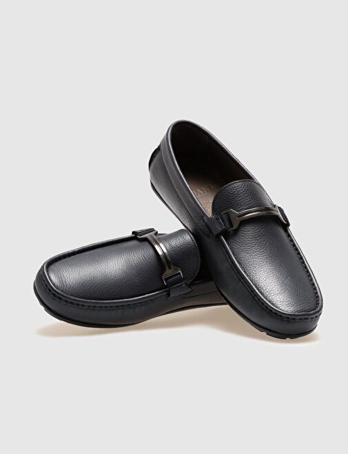 Hakiki Deri Lacivert Tokalı Erkek Loafer - Görsel 5