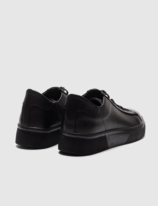 Hakiki Deri Siyah Bağcıklı Kadın Spor Ayakkabı - Görsel 4