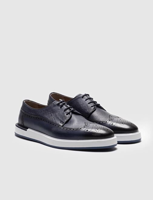 Hakiki Deri Lacivert Bağcıklı Erkek Günlük Ayakkabı - Görsel 3