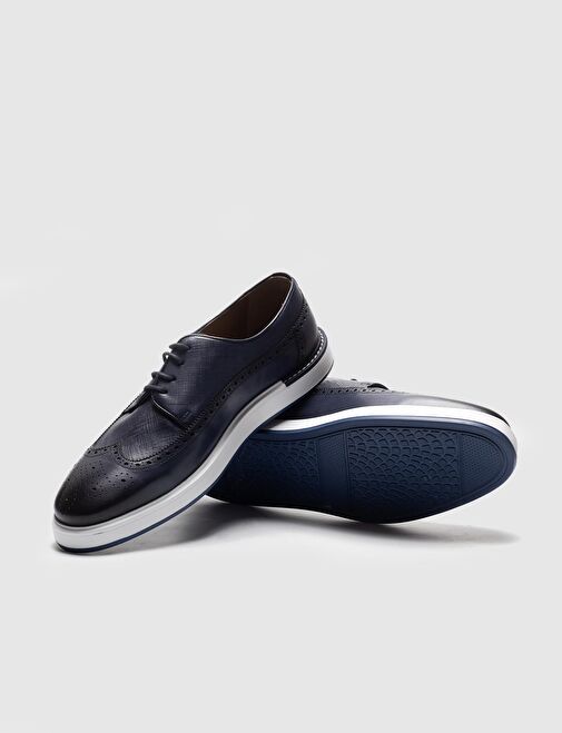Hakiki Deri Lacivert Bağcıklı Erkek Günlük Ayakkabı - Görsel 6