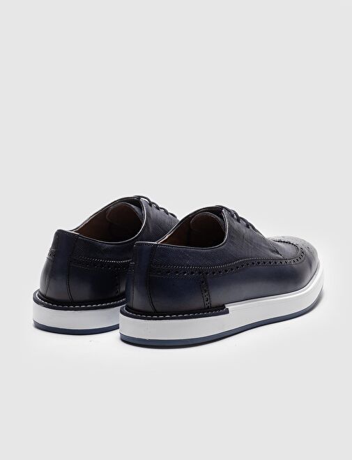 Hakiki Deri Lacivert Bağcıklı Erkek Günlük Ayakkabı - Görsel 4
