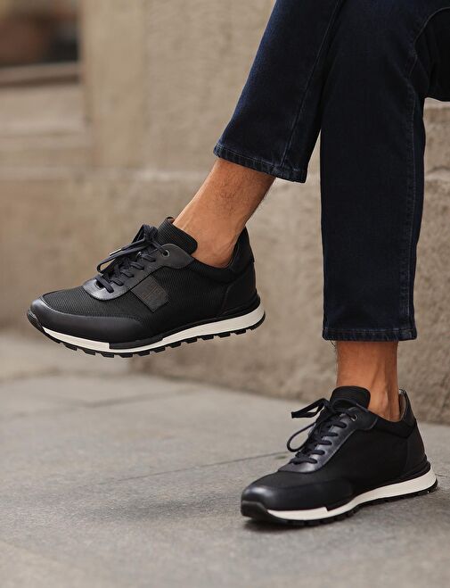 Hakiki Deri Lacivert Bağcıklı Erkek Spor Ayakkabı - Görsel 2