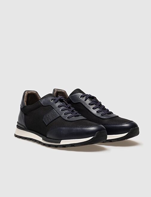 Hakiki Deri Lacivert Bağcıklı Erkek Spor Ayakkabı - Görsel 4