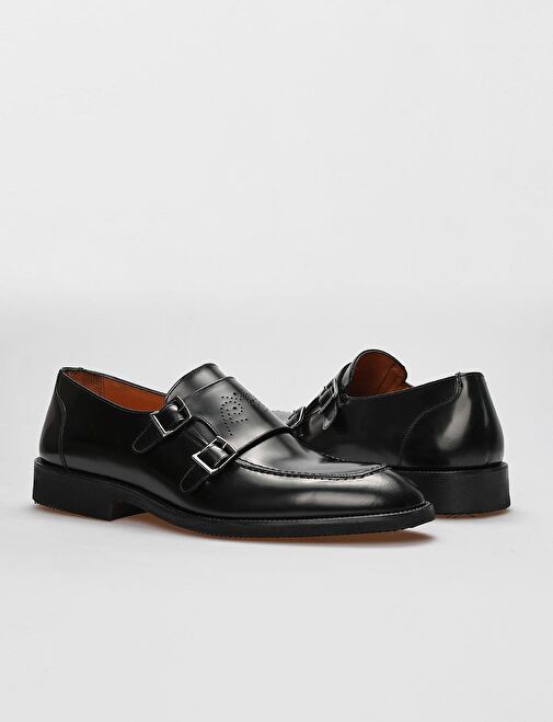 Hakiki Deri Siyah Açma Çift Tokalı Erkek Klasik Ayakkabı - Görsel 6