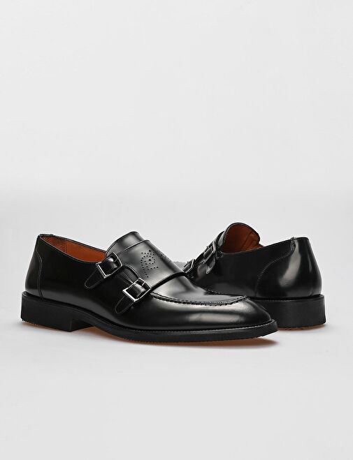 Hakiki Deri Siyah Açma Çift Tokalı Erkek Klasik Ayakkabı - Görsel 5