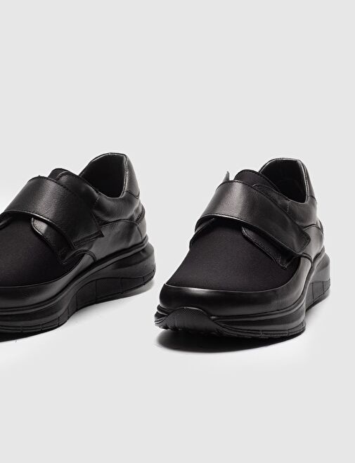 Hakiki Deri Siyah Cırt Kapamalı Erkek Günlük Ayakkabı - Görsel 5