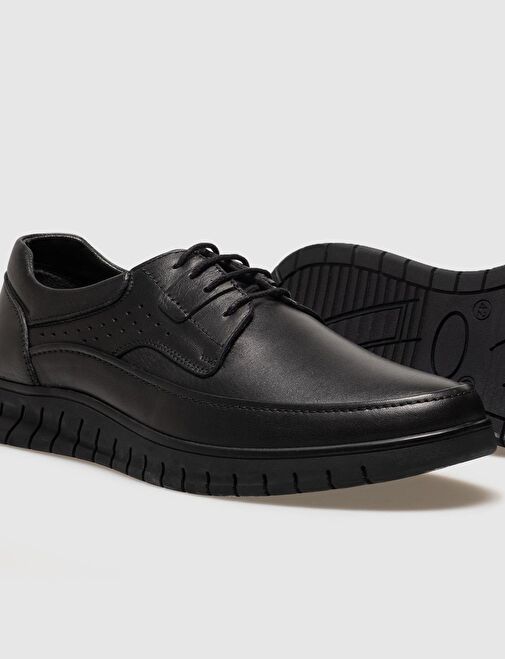 Hakiki Deri Siyah Bağcıklı Erkek Günlük Ayakkabı - Görsel 5