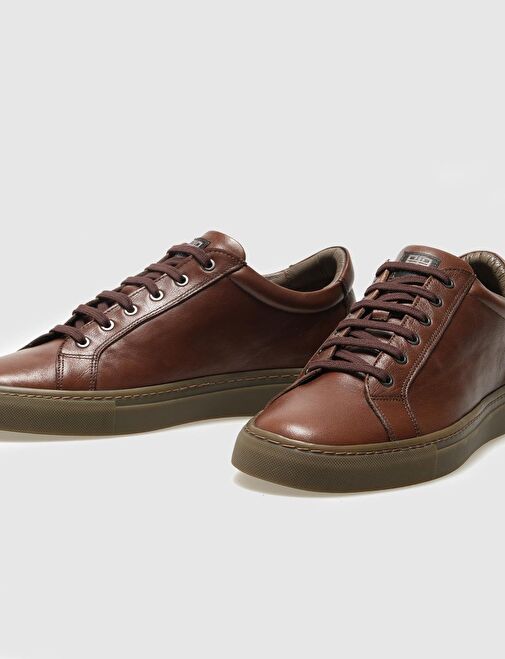 Hakiki Deri Taba Bağcıklı Erkek Sneaker - Görsel 5