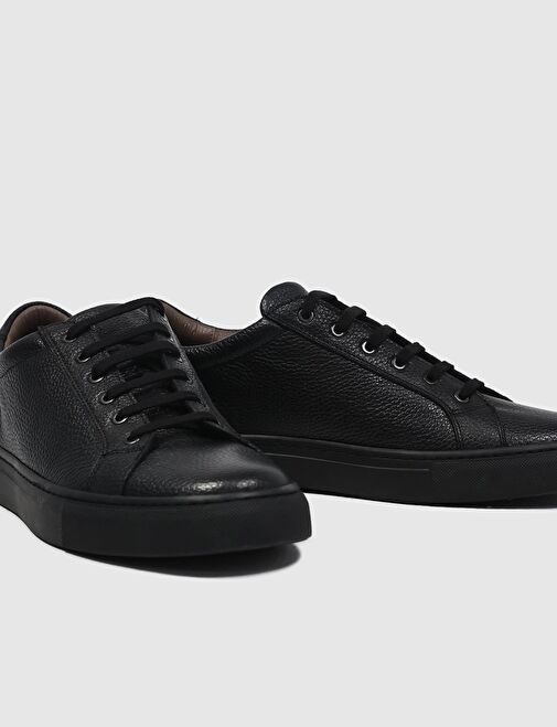 Hakiki Deri Siyah Bağcıklı Erkek Spor Ayakkabı - Görsel 5