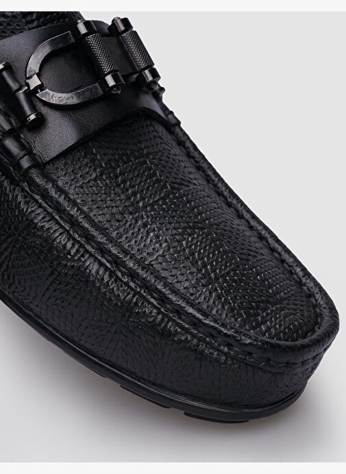 %100 Hakiki Deri Siyah Desenli Tokalı Erkek Ayakkabı - Görsel 5