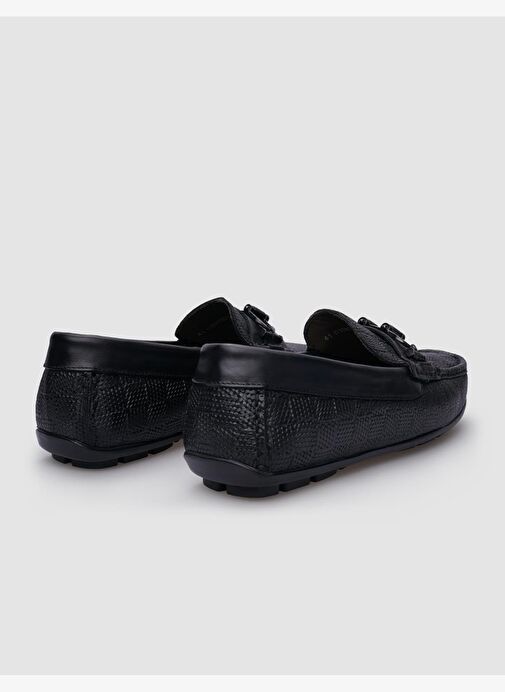 %100 Hakiki Deri Siyah Desenli Tokalı Erkek Ayakkabı - Görsel 4