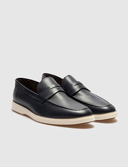 Hakiki Deri Lacivert Erkek Günlük Ayakkabı - Görsel 3