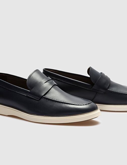 Hakiki Deri Lacivert Erkek Günlük Ayakkabı - Görsel 5