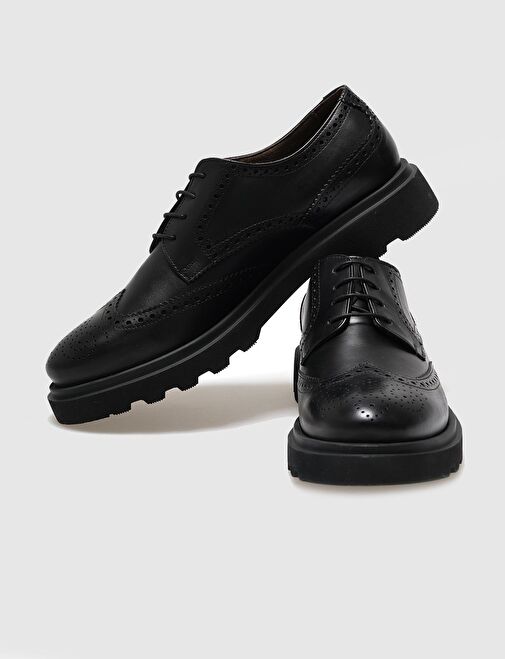 Hakiki Deri Siyah Bağcıklı Erkek Günlük Ayakkabı - Görsel 5