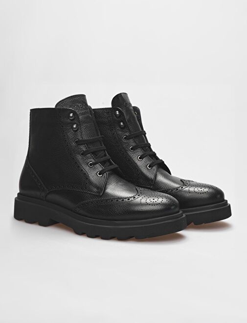 Hakiki Deri Siyah Bağcıklı Fermuarlı Erkek Bot - Görsel 3