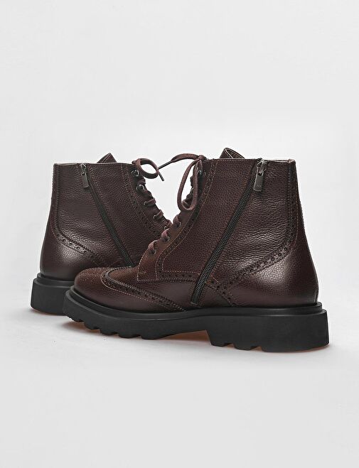 Hakiki Deri Kahverengi Bağcıklı Erkek Günlük Bot - Görsel 5