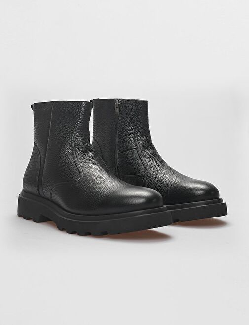 Hakiki Deri Siyah Fermuarlı Erkek Günlük Bot - Görsel 3