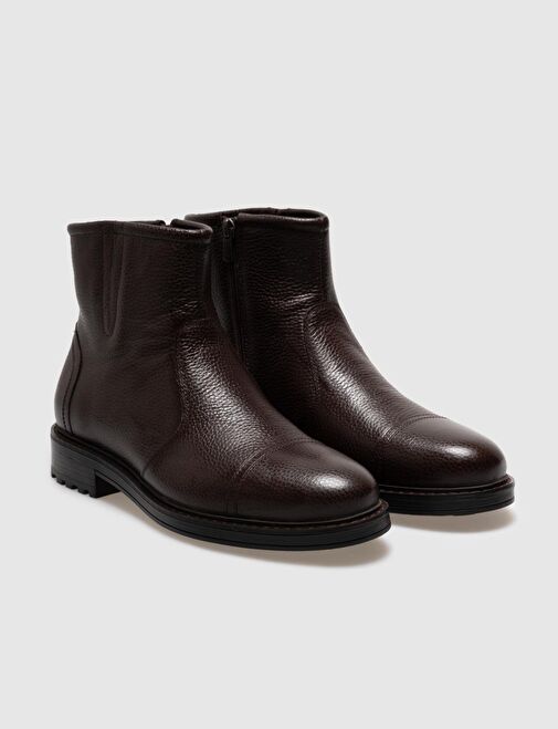 Hakiki Deri Kahverengi Fermuarlı Erkek Günlük Bot - Görsel 3