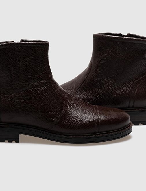 Hakiki Deri Kahverengi Fermuarlı Erkek Günlük Bot - Görsel 5