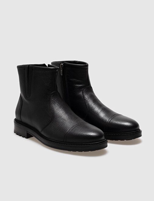 Hakiki Deri Siyah Fermuarlı Erkek Günlük Bot - Görsel 3
