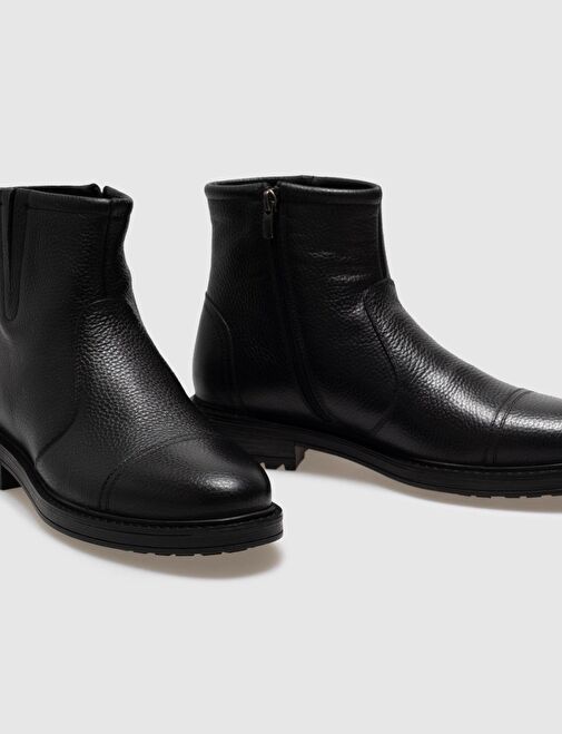 Hakiki Deri Siyah Fermuarlı Erkek Günlük Bot - Görsel 5