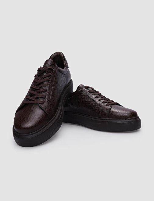Hakiki Deri Kahverengi Bağcıklı Erkek Sneaker - Görsel 5