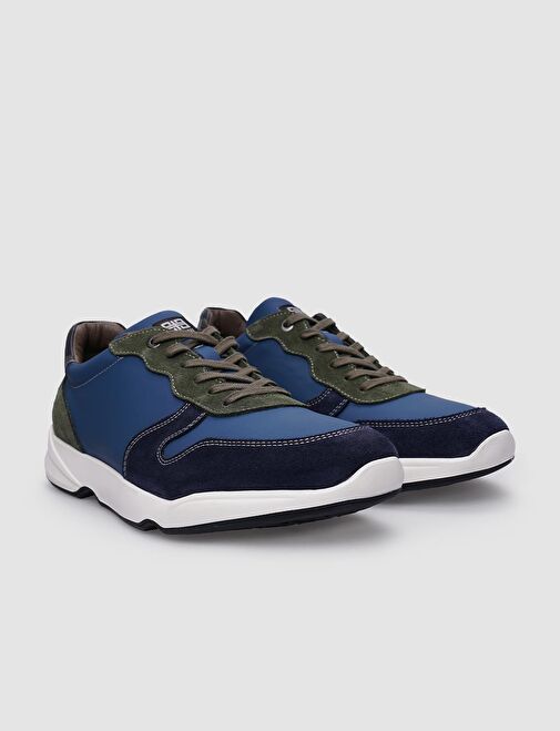 %100 Hakiki Deri Lacivert - Petrol Bağcıklı Erkek Spor Ayakkabı - Görsel 3