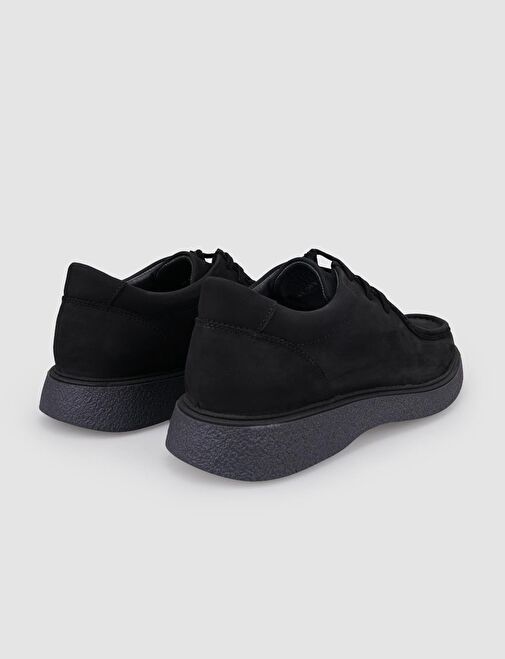 %100 Hakiki Deri Siyah Nubuk Bağcıklı Erkek Günlük Ayakkabı - Görsel 4