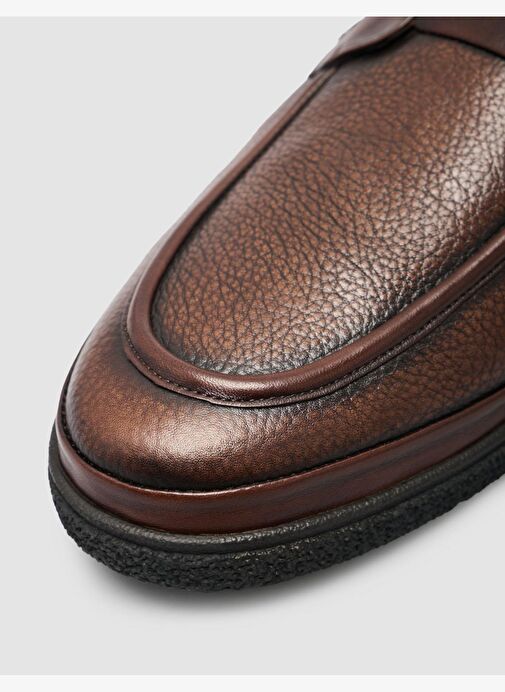 %100 Hakiki Deri Kahverengi Bağcıksız Erkek Günlük Ayakkabı - Görsel 8