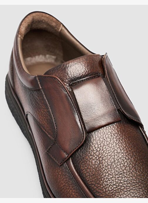 %100 Hakiki Deri Kahverengi Bağcıksız Erkek Günlük Ayakkabı - Görsel 7