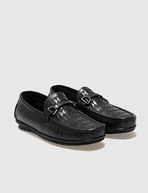 Hakiki Deri Siyah Kürklü Erkek Loafer - Görsel 3