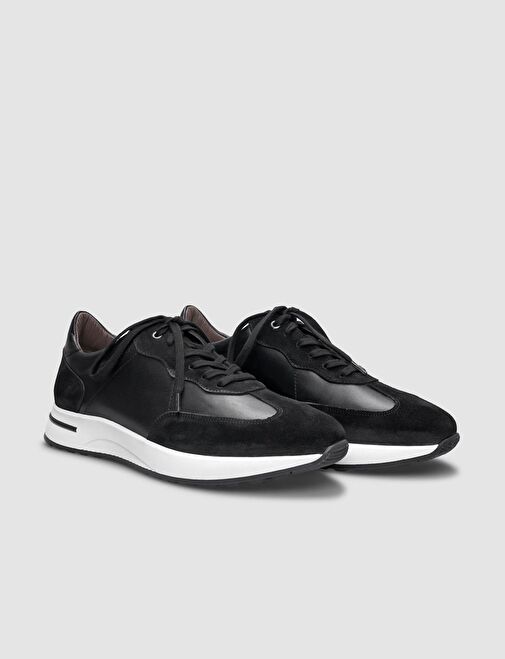 Hakiki Deri Siyah Bağcıklı Erkek Spor Ayakkabı - Görsel 3